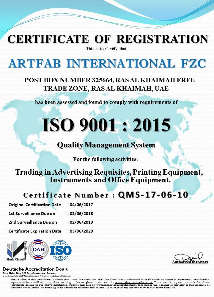 ARTFAB INTERNATIONAL FZC 9001-2015 Final Copy